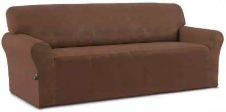 image:imageEasyGoing Fleece Stretch Sofa Slipcover Spandex NonSlip Soft Couch Sofa Cover Washable Furniture Protector with AntiSkid Foam and Elastic Bottom for Kids PetsLoveseat Dark GrayBrown