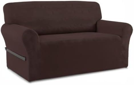image:imageEasyGoing Fleece Stretch Sofa Slipcover Spandex NonSlip Soft Couch Sofa Cover Washable Furniture Protector with AntiSkid Foam and Elastic Bottom for Kids PetsLoveseat Dark GrayChocolate
