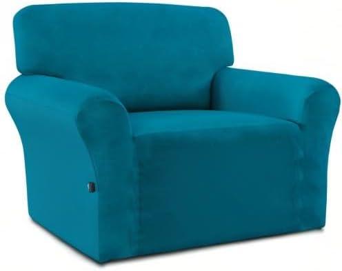 image:imageEasyGoing Fleece Stretch Sofa Slipcover Spandex NonSlip Soft Couch Sofa Cover Washable Furniture Protector with AntiSkid Foam and Elastic Bottom for Kids PetsLoveseat Dark GrayPeacock Blue