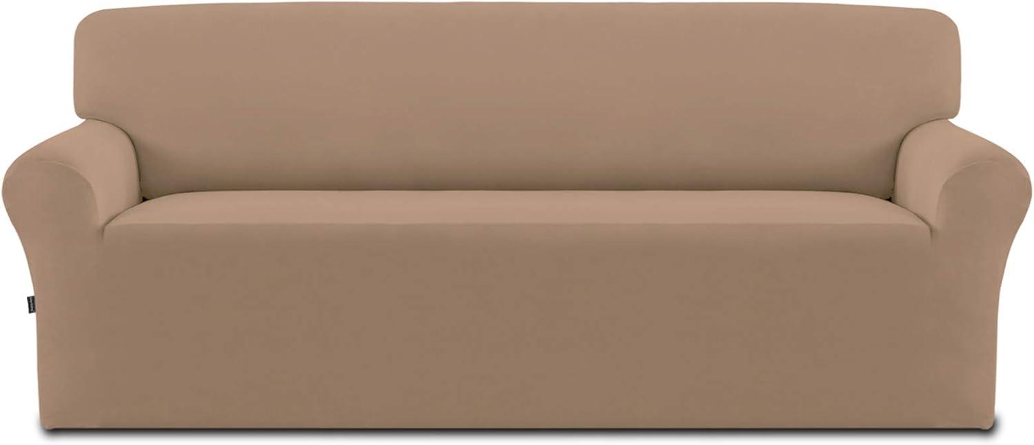image:imageEasyGoing Fleece Stretch Sofa Slipcover Spandex NonSlip Soft Couch Sofa Cover Washable Furniture Protector with AntiSkid Foam and Elastic Bottom for Kids PetsLoveseat Dark GrayCamel