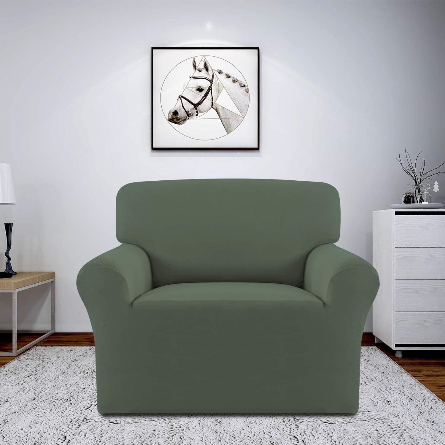 image:imageEasyGoing Fleece Stretch Sofa Slipcover Spandex NonSlip Soft Couch Sofa Cover Washable Furniture Protector with AntiSkid Foam and Elastic Bottom for Kids PetsLoveseat Dark GrayGrayish Green