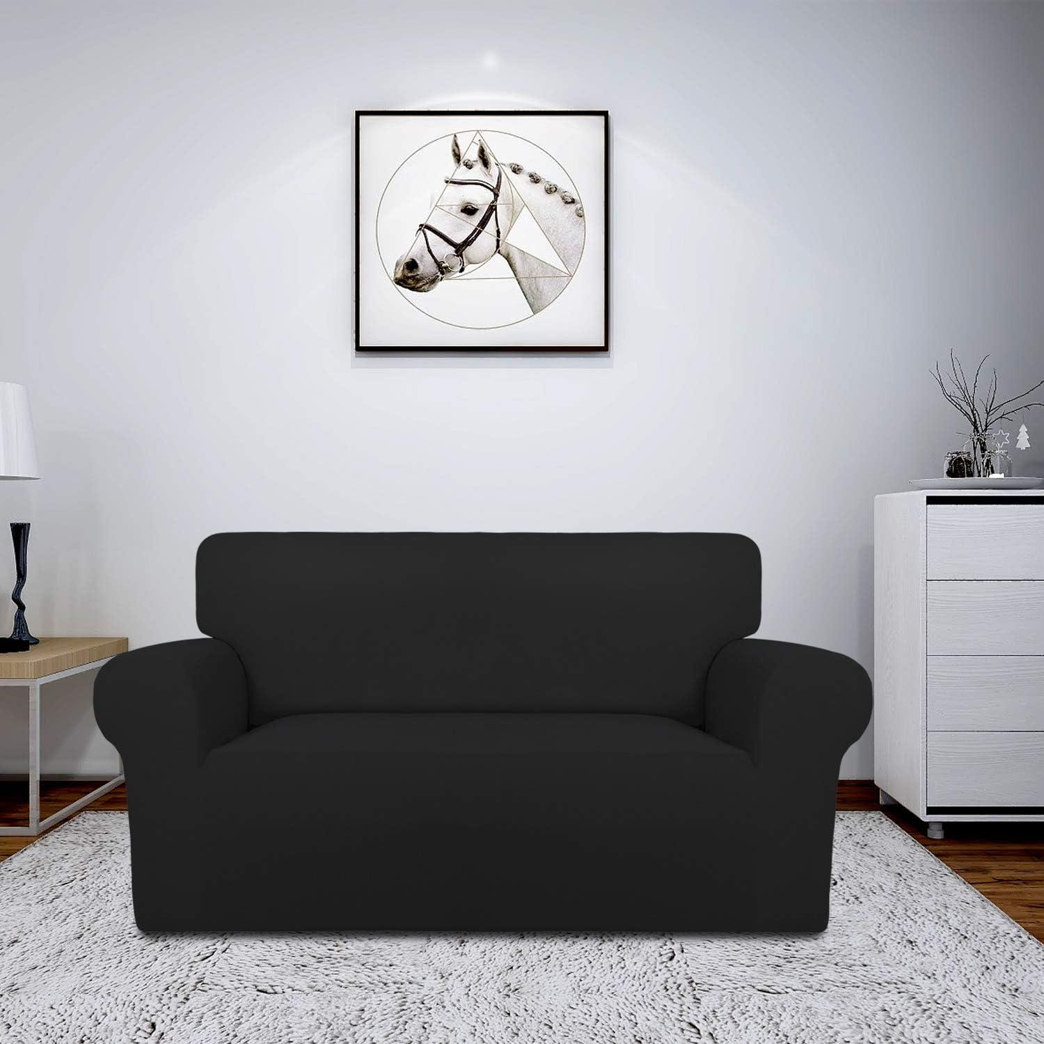image:imageEasyGoing Fleece Stretch Sofa Slipcover Spandex NonSlip Soft Couch Sofa Cover Washable Furniture Protector with AntiSkid Foam and Elastic Bottom for Kids PetsLoveseat Dark GrayBlack