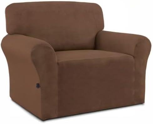 image:imageEasyGoing Fleece Stretch Sofa Slipcover Spandex NonSlip Soft Couch Sofa Cover Washable Furniture Protector with AntiSkid Foam and Elastic Bottom for Kids PetsLoveseat Dark GrayBrown