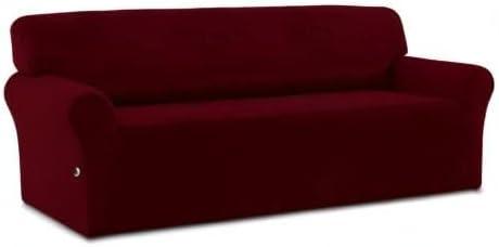 image:imageEasyGoing Fleece Stretch Sofa Slipcover Spandex NonSlip Soft Couch Sofa Cover Washable Furniture Protector with AntiSkid Foam and Elastic Bottom for Kids PetsLoveseat Dark GrayWine