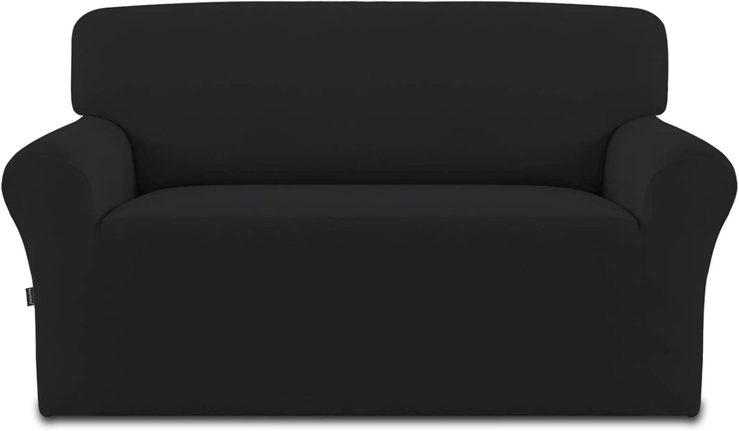 image:imageEasyGoing Fleece Stretch Sofa Slipcover Spandex NonSlip Soft Couch Sofa Cover Washable Furniture Protector with AntiSkid Foam and Elastic Bottom for Kids PetsLoveseat Dark GrayBlack