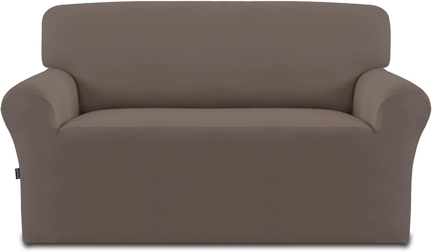 image:imageEasyGoing Fleece Stretch Sofa Slipcover Spandex NonSlip Soft Couch Sofa Cover Washable Furniture Protector with AntiSkid Foam and Elastic Bottom for Kids PetsLoveseat Dark GrayTaupe