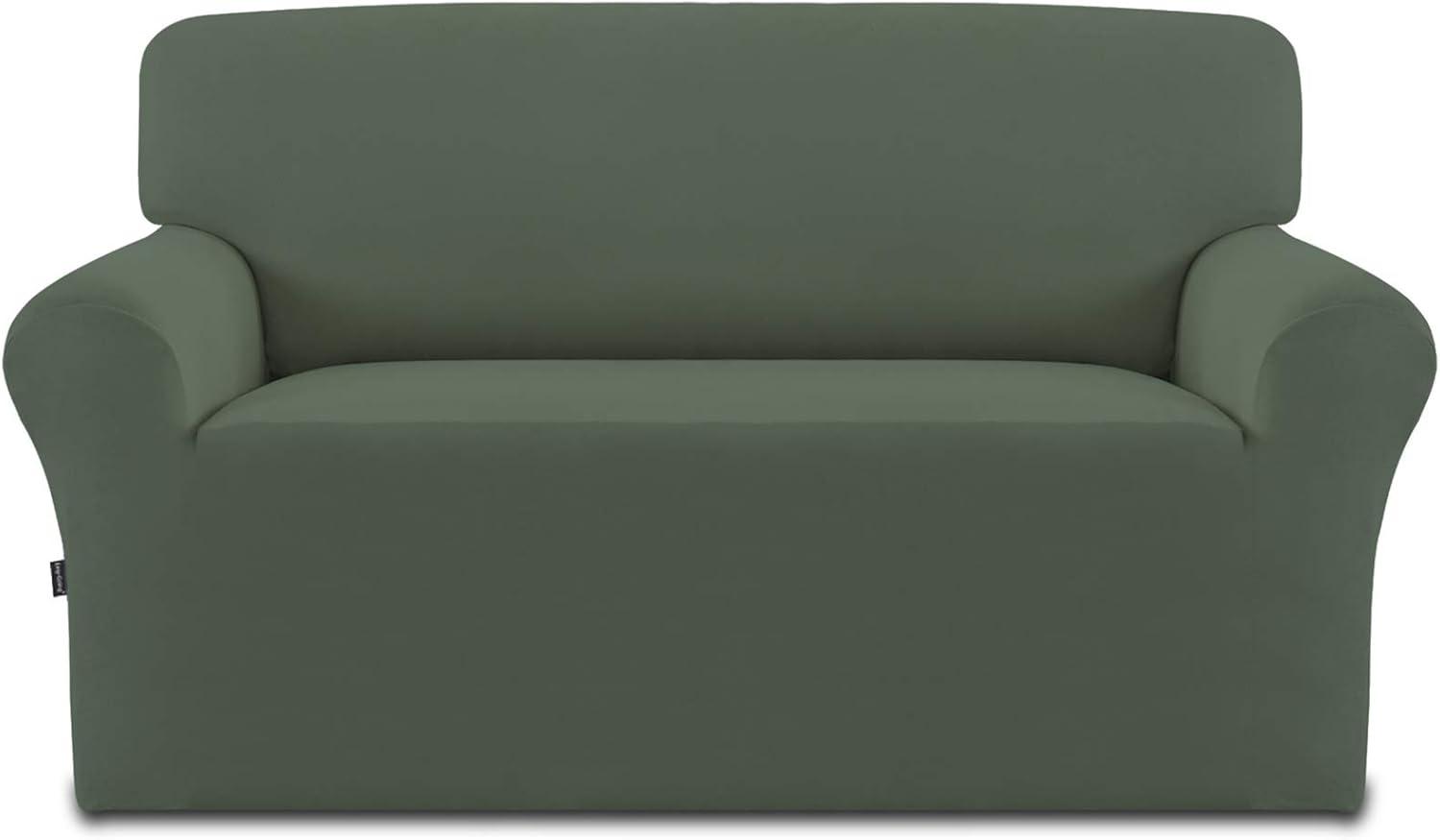 image:imageEasyGoing Fleece Stretch Sofa Slipcover Spandex NonSlip Soft Couch Sofa Cover Washable Furniture Protector with AntiSkid Foam and Elastic Bottom for Kids PetsLoveseat Dark GrayGrayish Green