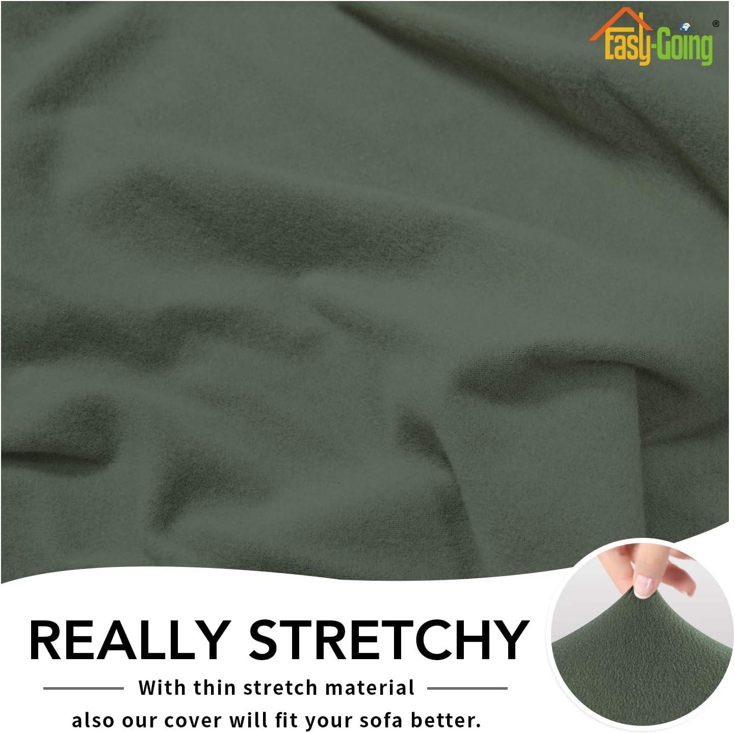 image:imageEasyGoing Fleece Stretch Sofa Slipcover Spandex NonSlip Soft Couch Sofa Cover Washable Furniture Protector with AntiSkid Foam and Elastic Bottom for Kids PetsLoveseat Dark GrayGrayish Green