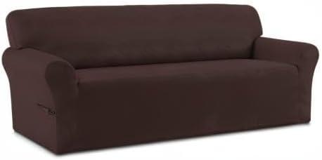image:imageEasyGoing Fleece Stretch Sofa Slipcover Spandex NonSlip Soft Couch Sofa Cover Washable Furniture Protector with AntiSkid Foam and Elastic Bottom for Kids PetsLoveseat Dark GrayChocolate