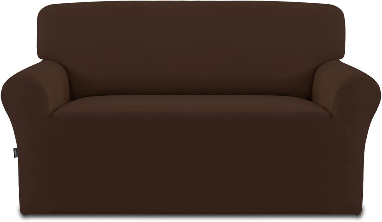 image:imageEasyGoing Fleece Stretch Sofa Slipcover Spandex NonSlip Soft Couch Sofa Cover Washable Furniture Protector with AntiSkid Foam and Elastic Bottom for Kids PetsLoveseat Dark GrayCoffee