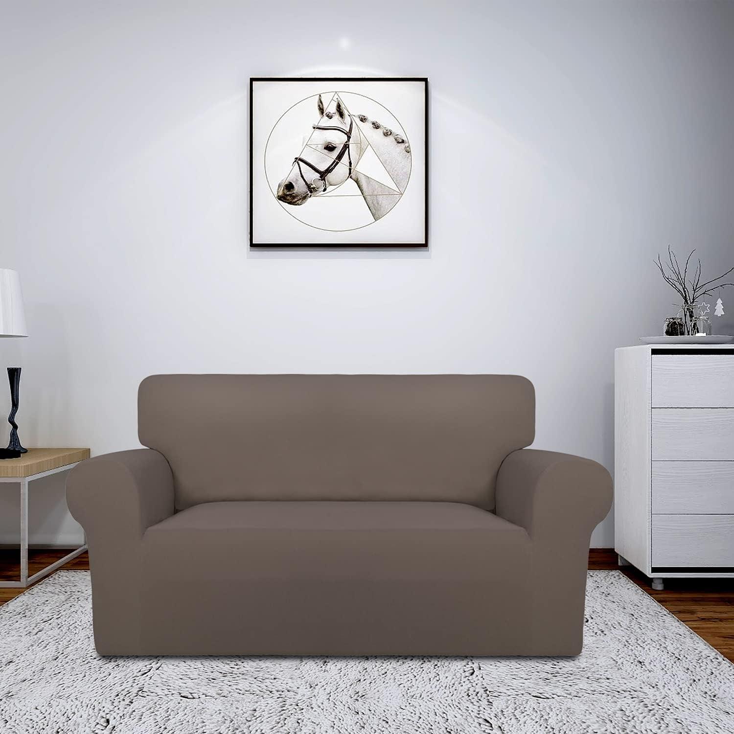 image:imageEasyGoing Fleece Stretch Sofa Slipcover Spandex NonSlip Soft Couch Sofa Cover Washable Furniture Protector with AntiSkid Foam and Elastic Bottom for Kids PetsLoveseat Dark GrayTaupe