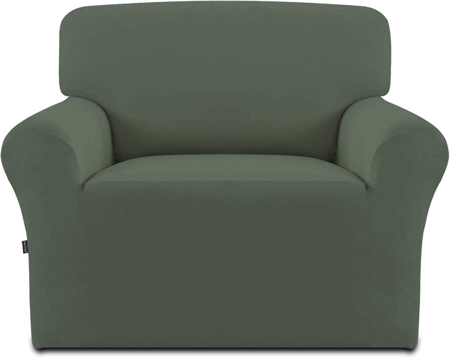image:imageEasyGoing Fleece Stretch Sofa Slipcover Spandex NonSlip Soft Couch Sofa Cover Washable Furniture Protector with AntiSkid Foam and Elastic Bottom for Kids PetsLoveseat Dark GrayGrayish Green