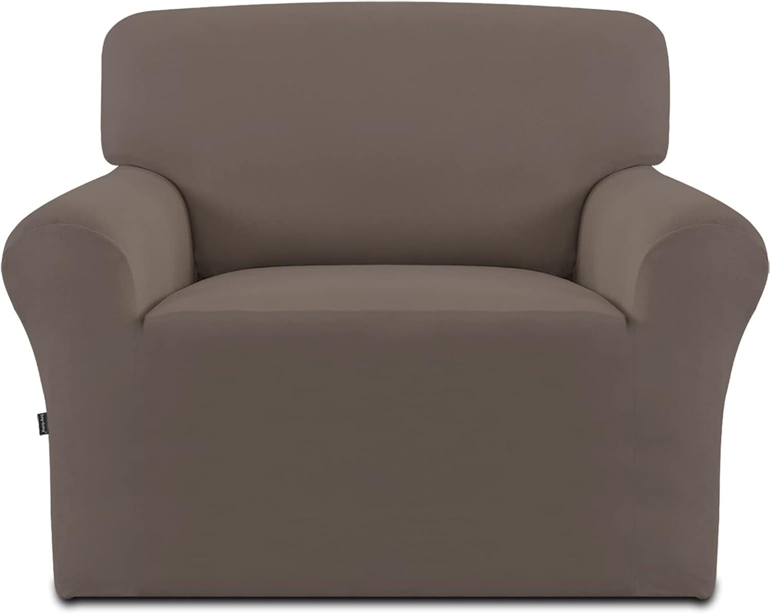 image:imageEasyGoing Fleece Stretch Sofa Slipcover Spandex NonSlip Soft Couch Sofa Cover Washable Furniture Protector with AntiSkid Foam and Elastic Bottom for Kids PetsLoveseat Dark GrayTaupe