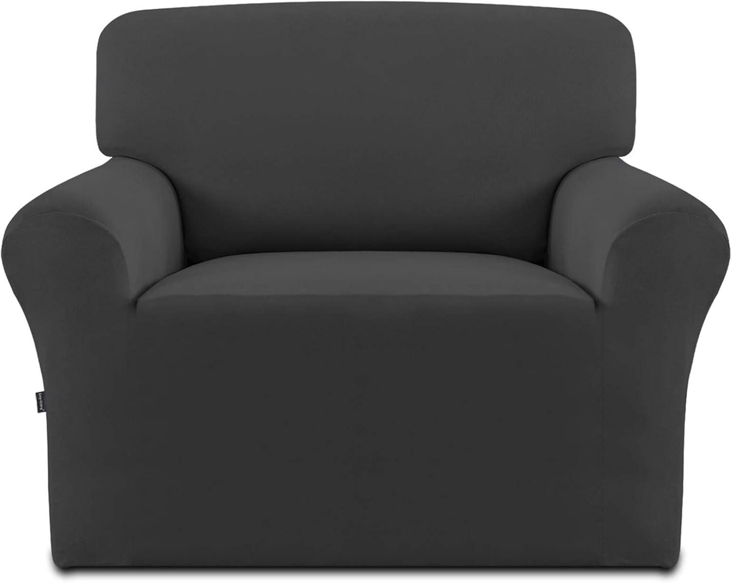 image:imageEasyGoing Fleece Stretch Sofa Slipcover Spandex NonSlip Soft Couch Sofa Cover Washable Furniture Protector with AntiSkid Foam and Elastic Bottom for Kids PetsLoveseat Dark GrayDark Gray