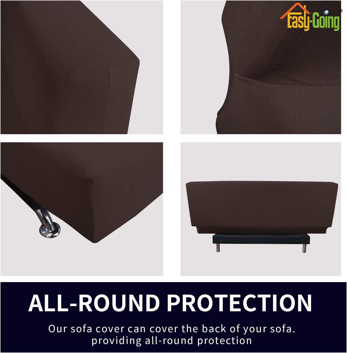 image:imageEasyGoing Fleece Stretch Sofa Slipcover Spandex NonSlip Soft Couch Sofa Cover Washable Furniture Protector with AntiSkid Foam and Elastic Bottom for Kids PetsLoveseat Dark GrayChocolate