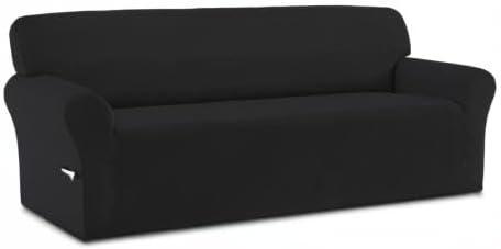 image:imageEasyGoing Fleece Stretch Sofa Slipcover Spandex NonSlip Soft Couch Sofa Cover Washable Furniture Protector with AntiSkid Foam and Elastic Bottom for Kids PetsLoveseat Dark GrayBlack