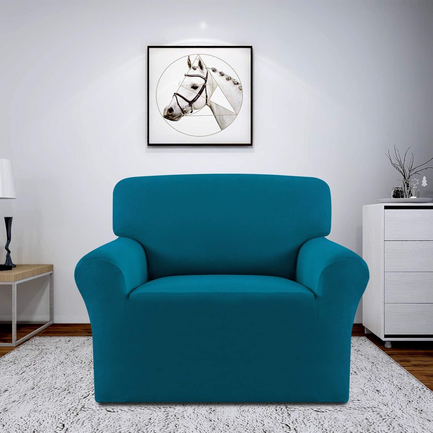 image:imageEasyGoing Fleece Stretch Sofa Slipcover Spandex NonSlip Soft Couch Sofa Cover Washable Furniture Protector with AntiSkid Foam and Elastic Bottom for Kids PetsLoveseat Dark GrayPeacock Blue