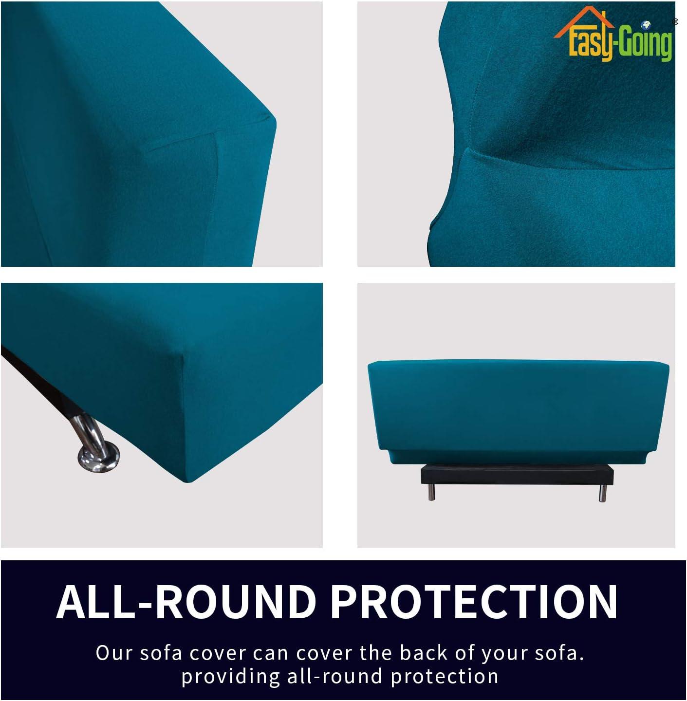 image:imageEasyGoing Fleece Stretch Sofa Slipcover Spandex NonSlip Soft Couch Sofa Cover Washable Furniture Protector with AntiSkid Foam and Elastic Bottom for Kids PetsLoveseat Dark GrayPeacock Blue