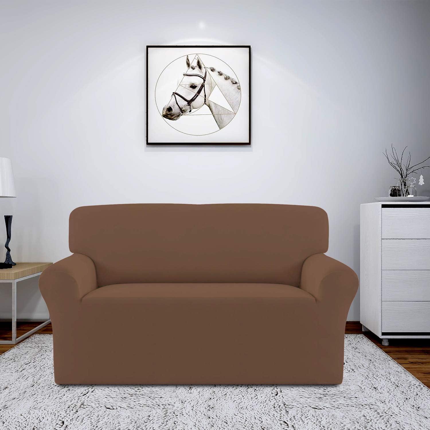 image:imageEasyGoing Fleece Stretch Sofa Slipcover Spandex NonSlip Soft Couch Sofa Cover Washable Furniture Protector with AntiSkid Foam and Elastic Bottom for Kids PetsLoveseat Dark GrayBrown