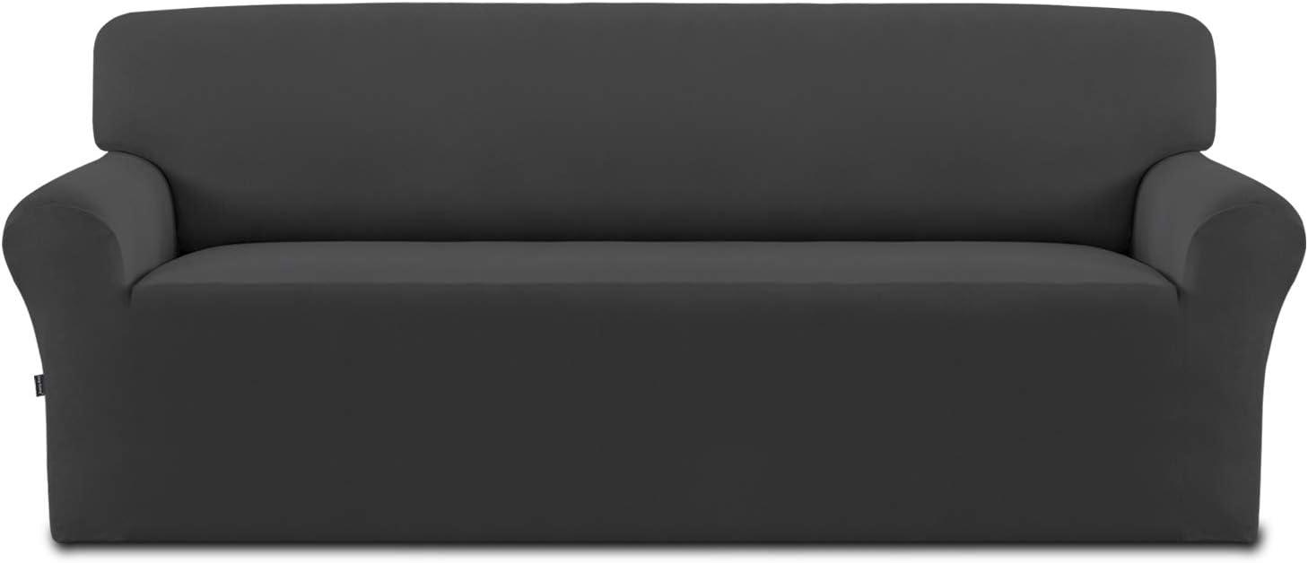 image:imageEasyGoing Fleece Stretch Sofa Slipcover Spandex NonSlip Soft Couch Sofa Cover Washable Furniture Protector with AntiSkid Foam and Elastic Bottom for Kids PetsLoveseat Dark GrayDark Gray