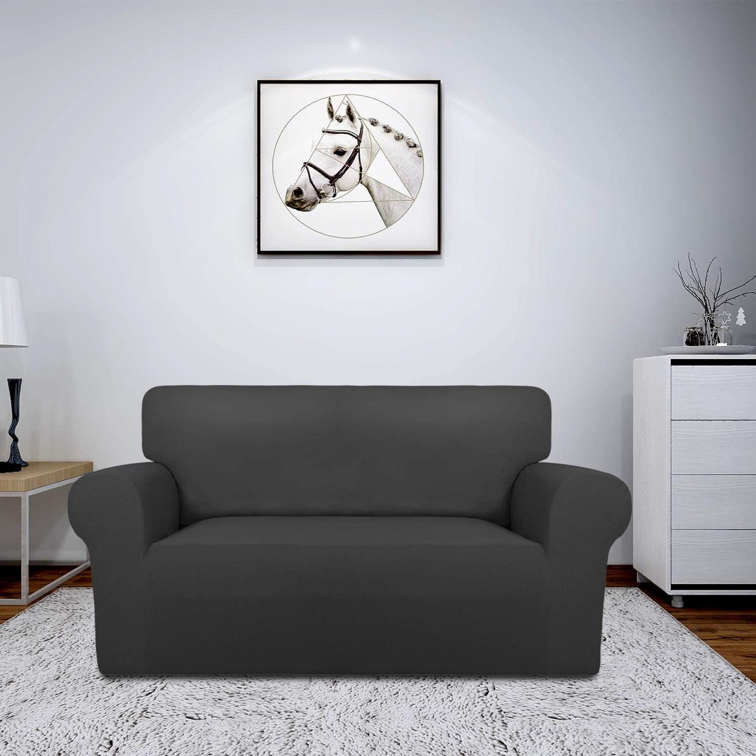 image:imageEasyGoing Fleece Stretch Sofa Slipcover Spandex NonSlip Soft Couch Sofa Cover Washable Furniture Protector with AntiSkid Foam and Elastic Bottom for Kids PetsLoveseat Dark GrayDark Gray