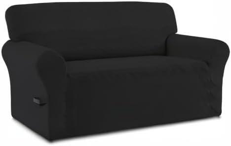 image:imageEasyGoing Fleece Stretch Sofa Slipcover Spandex NonSlip Soft Couch Sofa Cover Washable Furniture Protector with AntiSkid Foam and Elastic Bottom for Kids PetsLoveseat Dark GrayBlack