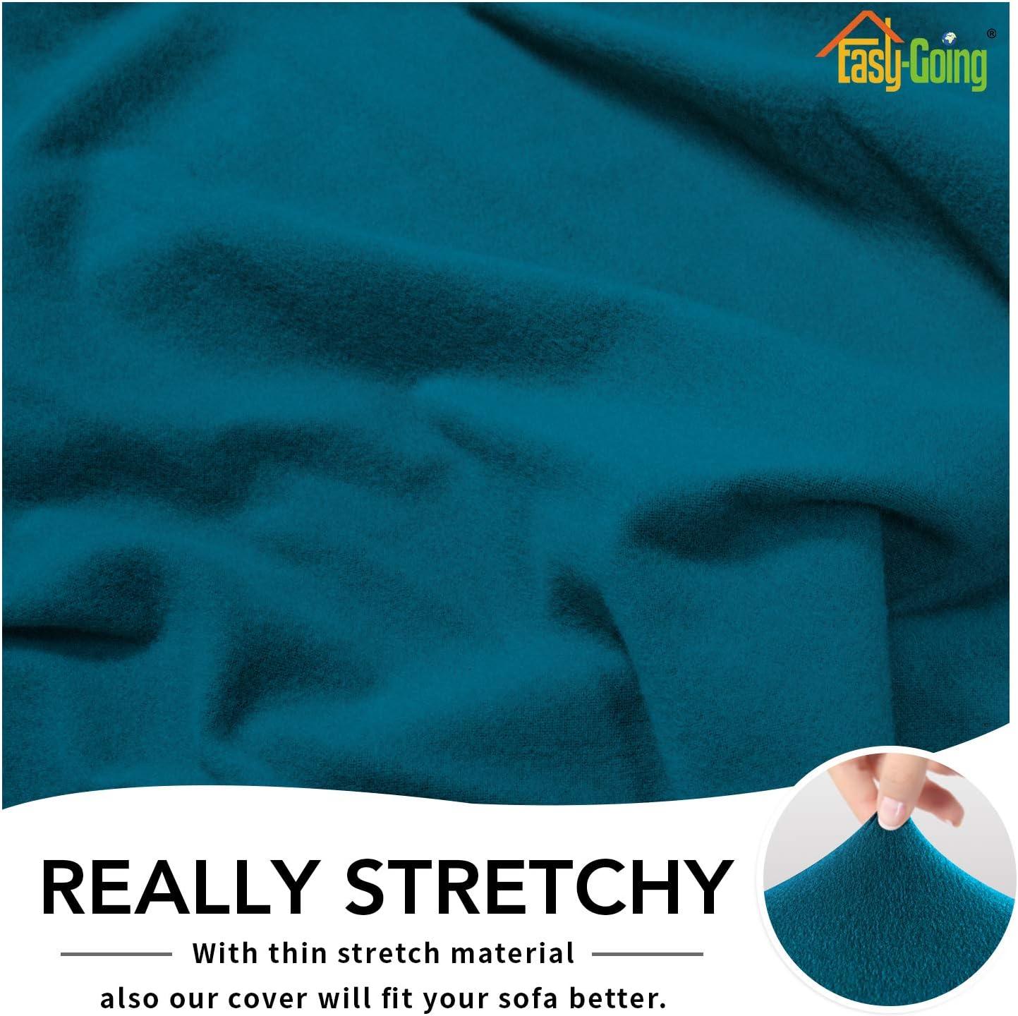 image:imageEasyGoing Fleece Stretch Sofa Slipcover Spandex NonSlip Soft Couch Sofa Cover Washable Furniture Protector with AntiSkid Foam and Elastic Bottom for Kids PetsLoveseat Dark GrayPeacock Blue