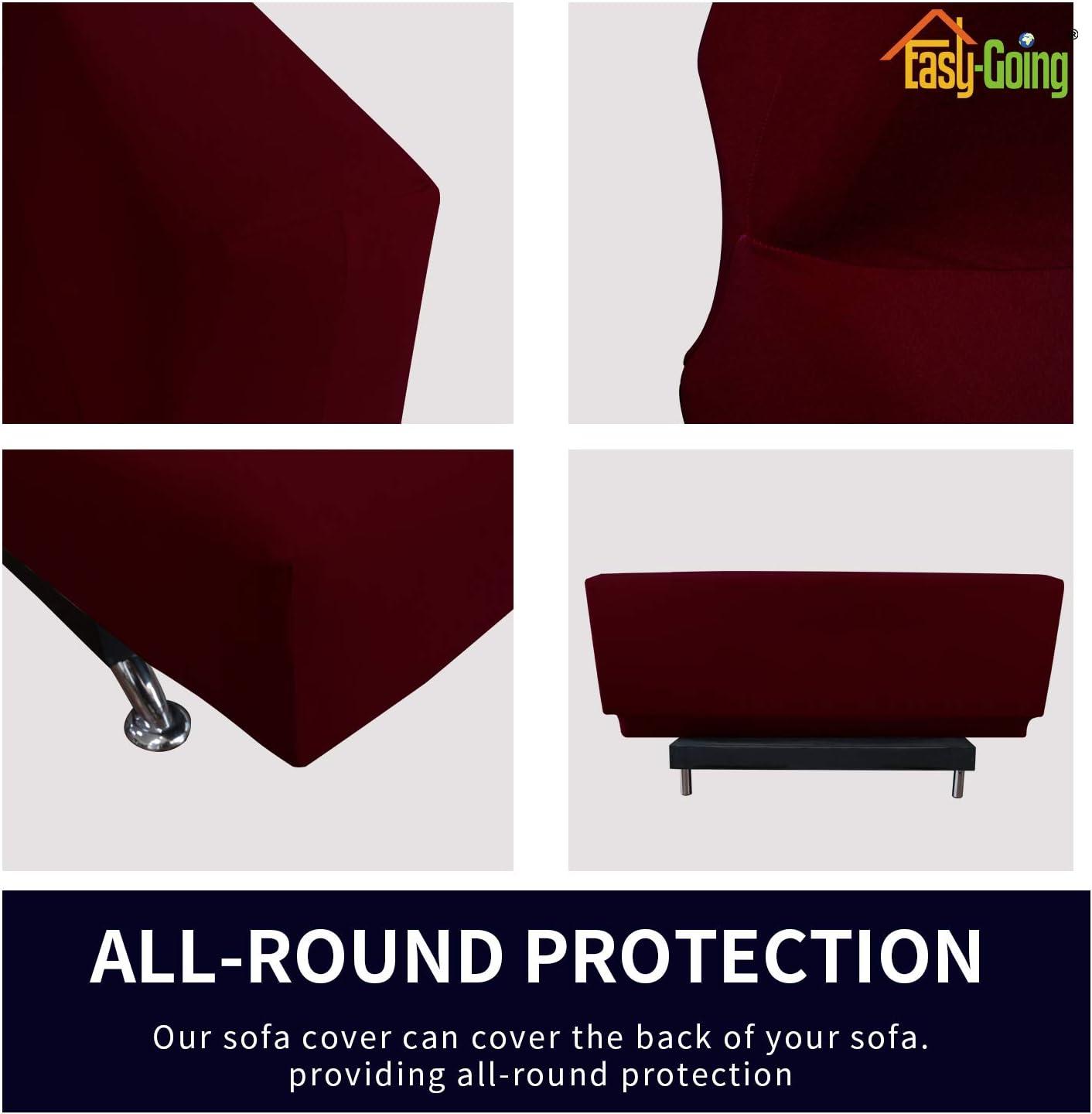 image:imageEasyGoing Fleece Stretch Sofa Slipcover Spandex NonSlip Soft Couch Sofa Cover Washable Furniture Protector with AntiSkid Foam and Elastic Bottom for Kids PetsLoveseat Dark GrayWine