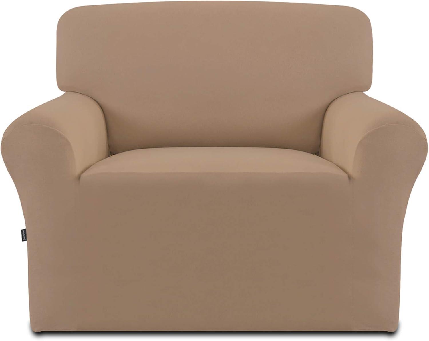 image:imageEasyGoing Fleece Stretch Sofa Slipcover Spandex NonSlip Soft Couch Sofa Cover Washable Furniture Protector with AntiSkid Foam and Elastic Bottom for Kids PetsLoveseat Dark GrayCamel