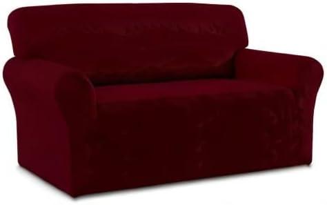 image:imageEasyGoing Fleece Stretch Sofa Slipcover Spandex NonSlip Soft Couch Sofa Cover Washable Furniture Protector with AntiSkid Foam and Elastic Bottom for Kids PetsLoveseat Dark GrayWine