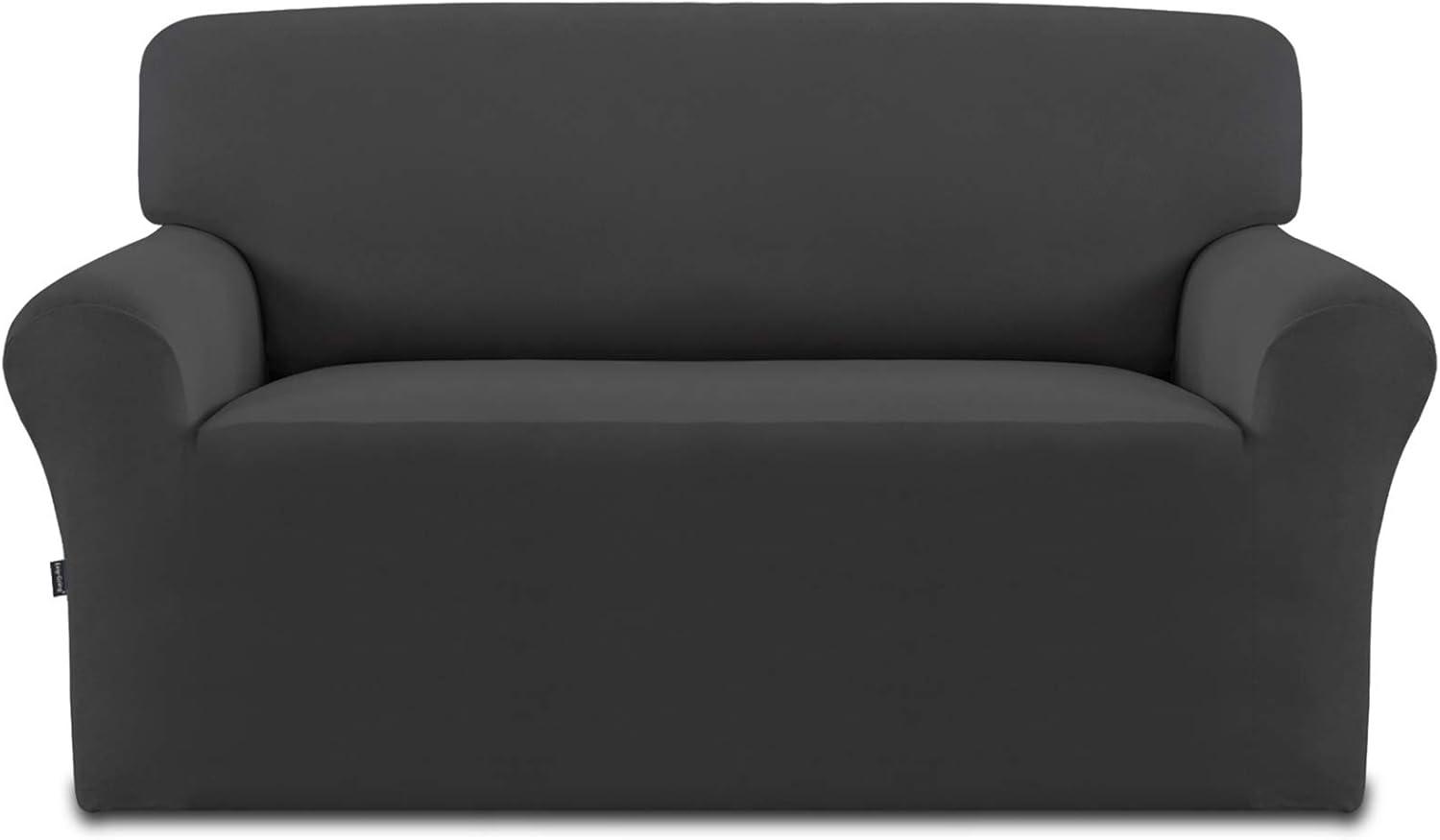 image:imageEasyGoing Fleece Stretch Sofa Slipcover Spandex NonSlip Soft Couch Sofa Cover Washable Furniture Protector with AntiSkid Foam and Elastic Bottom for Kids PetsLoveseat Dark GrayDark Gray