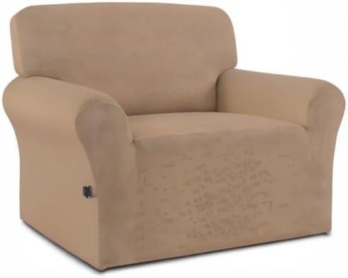 image:imageEasyGoing Fleece Stretch Sofa Slipcover Spandex NonSlip Soft Couch Sofa Cover Washable Furniture Protector with AntiSkid Foam and Elastic Bottom for Kids PetsLoveseat Dark GrayCamel