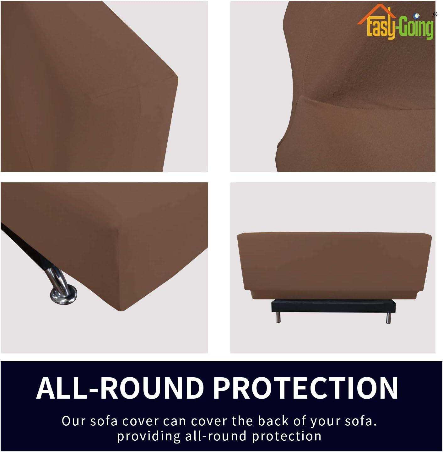 image:imageEasyGoing Fleece Stretch Sofa Slipcover Spandex NonSlip Soft Couch Sofa Cover Washable Furniture Protector with AntiSkid Foam and Elastic Bottom for Kids PetsLoveseat Dark GrayBrown