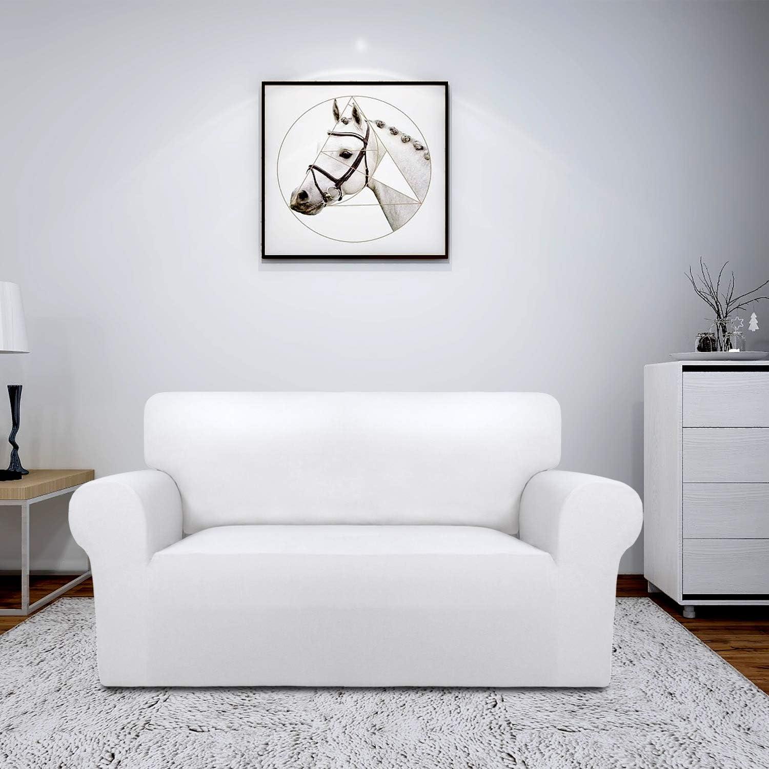 image:imageEasyGoing Fleece Stretch Sofa Slipcover Spandex NonSlip Soft Couch Sofa Cover Washable Furniture Protector with AntiSkid Foam and Elastic Bottom for Kids PetsLoveseat Dark GraySnow White