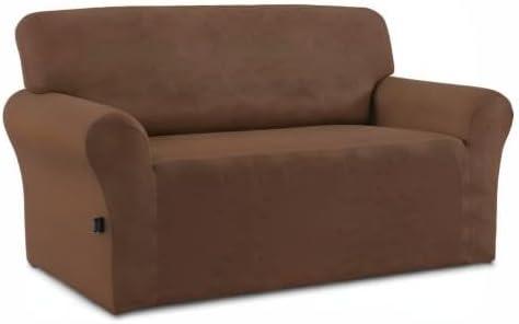 image:imageEasyGoing Fleece Stretch Sofa Slipcover Spandex NonSlip Soft Couch Sofa Cover Washable Furniture Protector with AntiSkid Foam and Elastic Bottom for Kids PetsLoveseat Dark GrayBrown