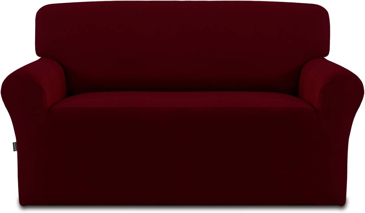image:imageEasyGoing Fleece Stretch Sofa Slipcover Spandex NonSlip Soft Couch Sofa Cover Washable Furniture Protector with AntiSkid Foam and Elastic Bottom for Kids PetsLoveseat Dark GrayWine
