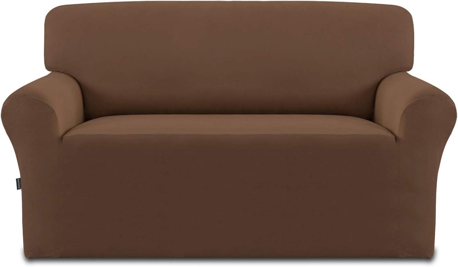 image:imageEasyGoing Fleece Stretch Sofa Slipcover Spandex NonSlip Soft Couch Sofa Cover Washable Furniture Protector with AntiSkid Foam and Elastic Bottom for Kids PetsLoveseat Dark GrayBrown