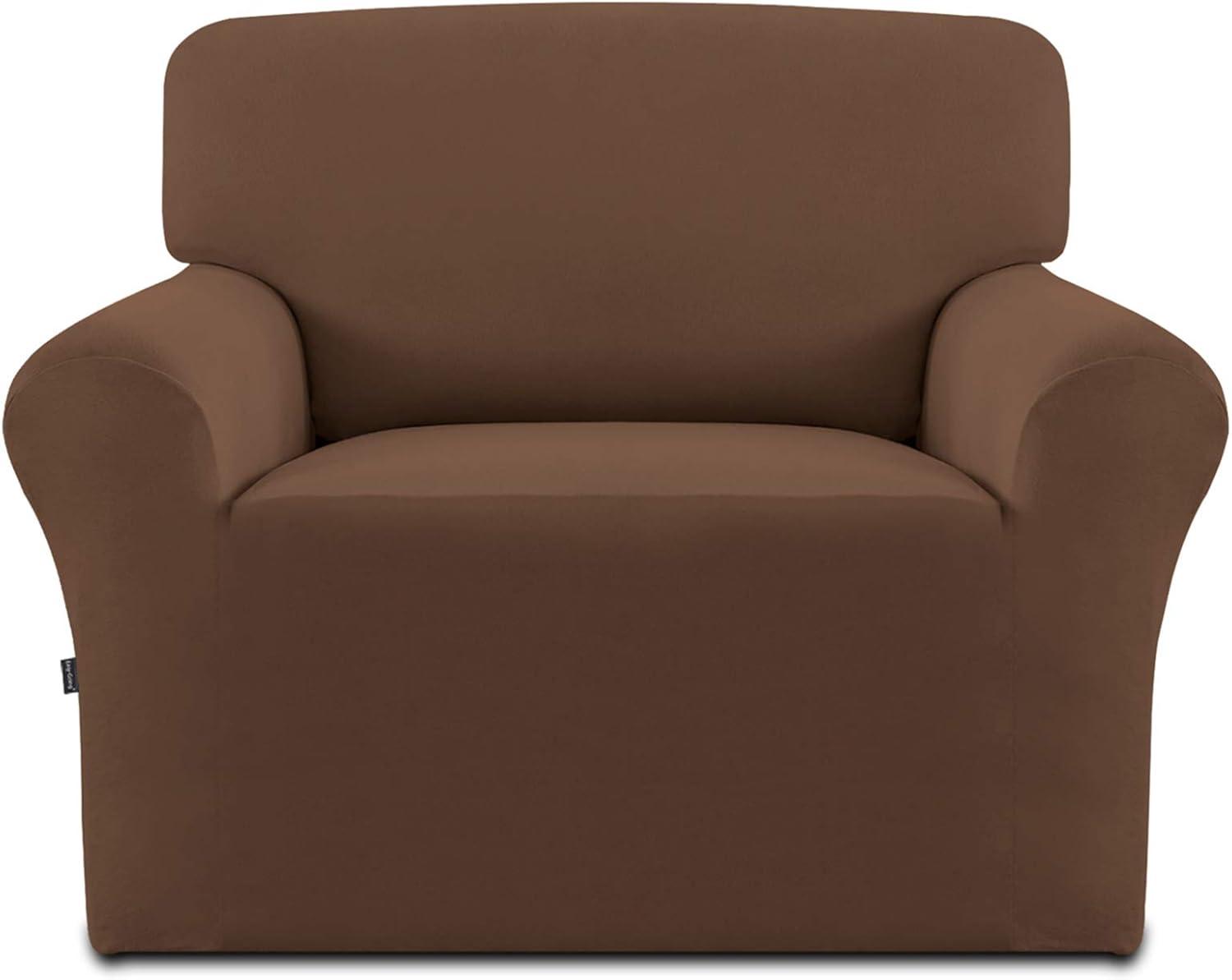 image:imageEasyGoing Fleece Stretch Sofa Slipcover Spandex NonSlip Soft Couch Sofa Cover Washable Furniture Protector with AntiSkid Foam and Elastic Bottom for Kids PetsLoveseat Dark GrayBrown