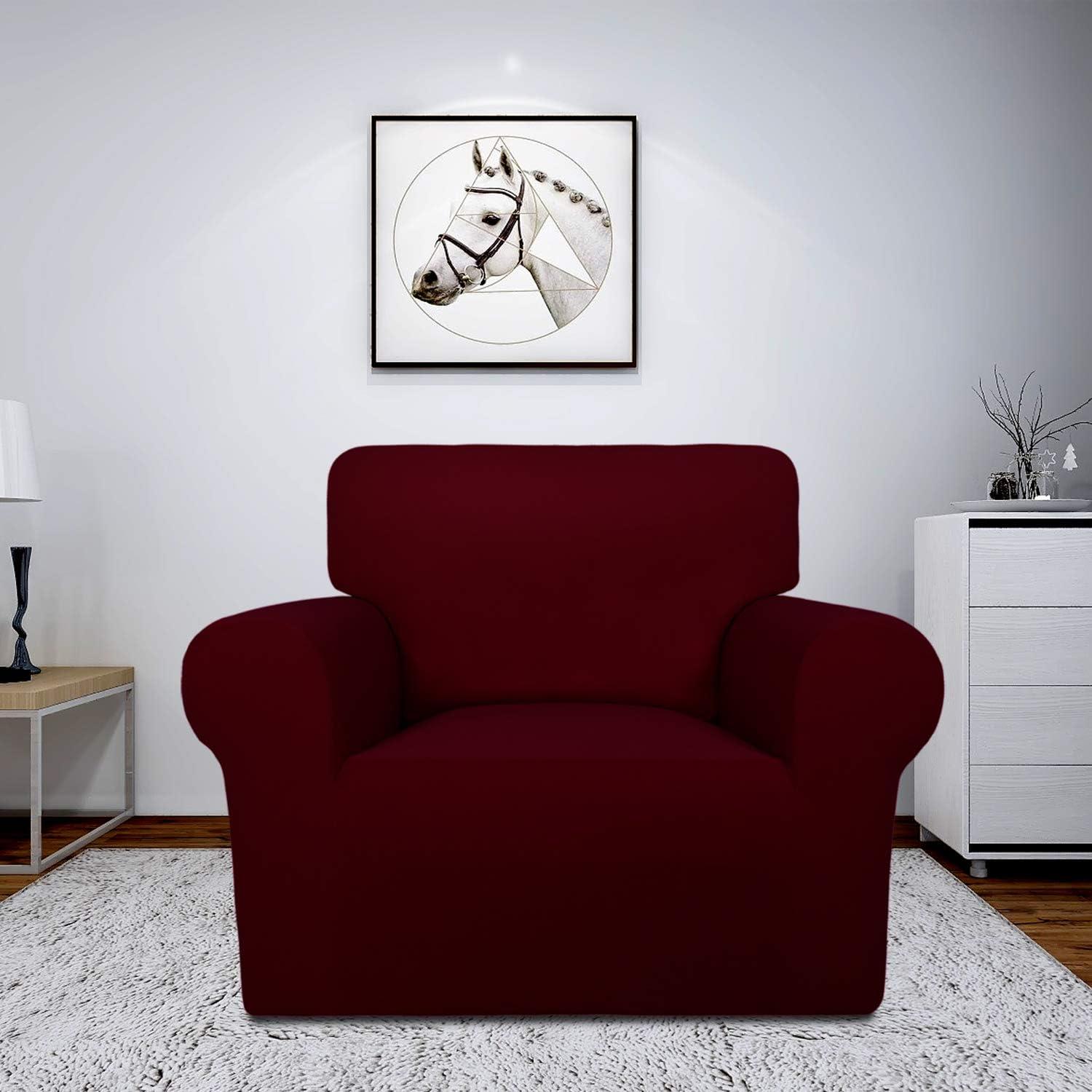 image:imageEasyGoing Fleece Stretch Sofa Slipcover Spandex NonSlip Soft Couch Sofa Cover Washable Furniture Protector with AntiSkid Foam and Elastic Bottom for Kids PetsLoveseat Dark GrayWine