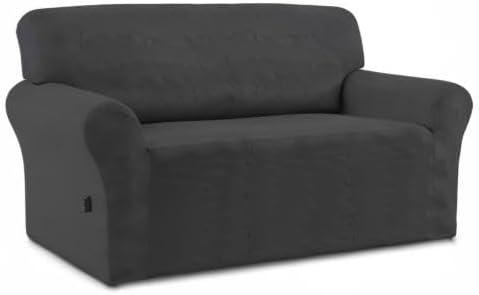 image:imageEasyGoing Fleece Stretch Sofa Slipcover Spandex NonSlip Soft Couch Sofa Cover Washable Furniture Protector with AntiSkid Foam and Elastic Bottom for Kids PetsLoveseat Dark GrayDark Gray