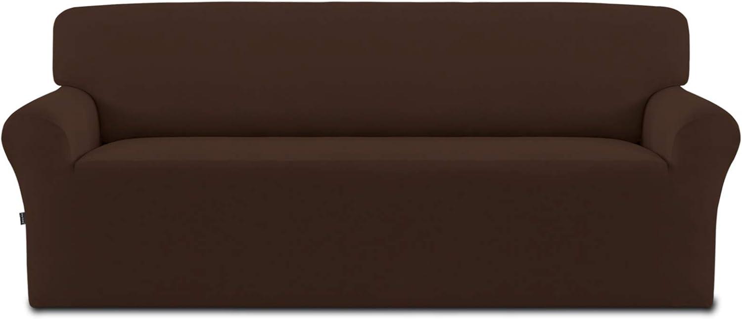 image:imageEasyGoing Fleece Stretch Sofa Slipcover Spandex NonSlip Soft Couch Sofa Cover Washable Furniture Protector with AntiSkid Foam and Elastic Bottom for Kids PetsLoveseat Dark GrayCoffee