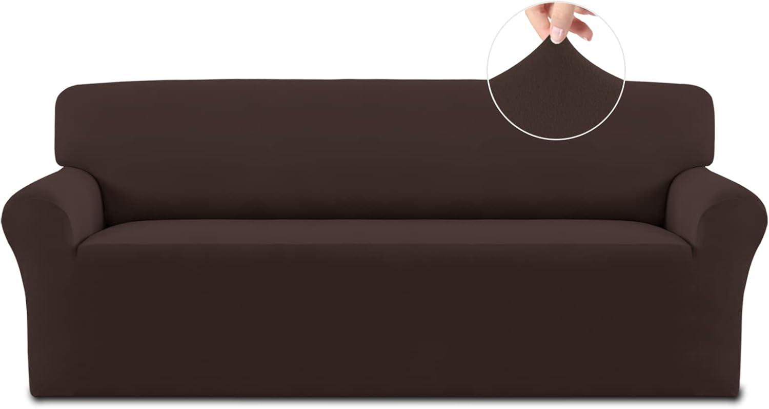 image:imageEasyGoing Fleece Stretch Sofa Slipcover Spandex NonSlip Soft Couch Sofa Cover Washable Furniture Protector with AntiSkid Foam and Elastic Bottom for Kids PetsLoveseat Dark GrayChocolate
