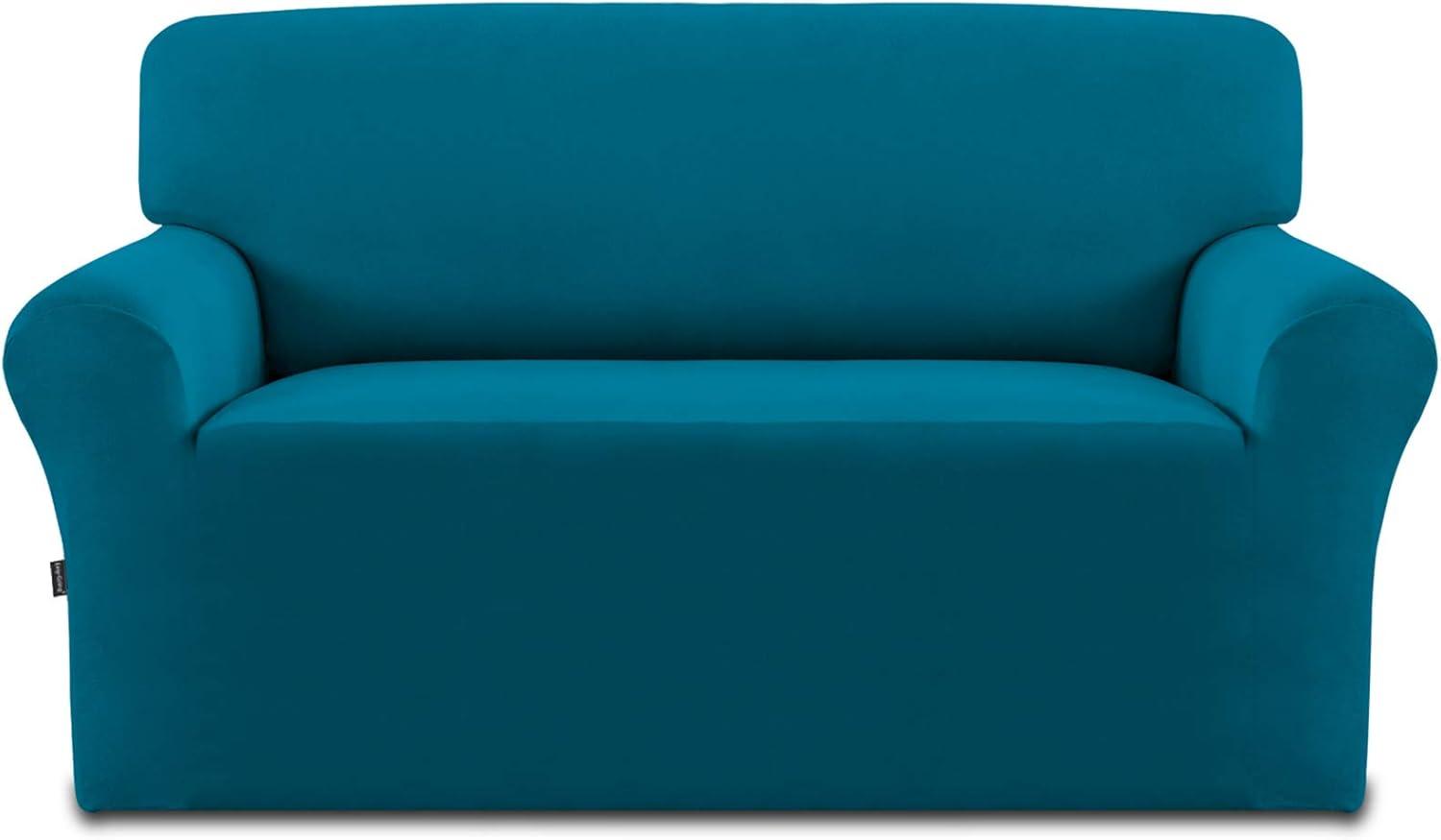 image:imageEasyGoing Fleece Stretch Sofa Slipcover Spandex NonSlip Soft Couch Sofa Cover Washable Furniture Protector with AntiSkid Foam and Elastic Bottom for Kids PetsLoveseat Dark GrayPeacock Blue
