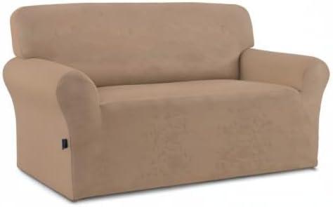 image:imageEasyGoing Fleece Stretch Sofa Slipcover Spandex NonSlip Soft Couch Sofa Cover Washable Furniture Protector with AntiSkid Foam and Elastic Bottom for Kids PetsLoveseat Dark GrayCamel
