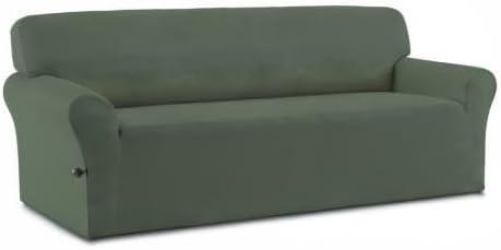 image:imageEasyGoing Fleece Stretch Sofa Slipcover Spandex NonSlip Soft Couch Sofa Cover Washable Furniture Protector with AntiSkid Foam and Elastic Bottom for Kids PetsLoveseat Dark GrayGrayish Green