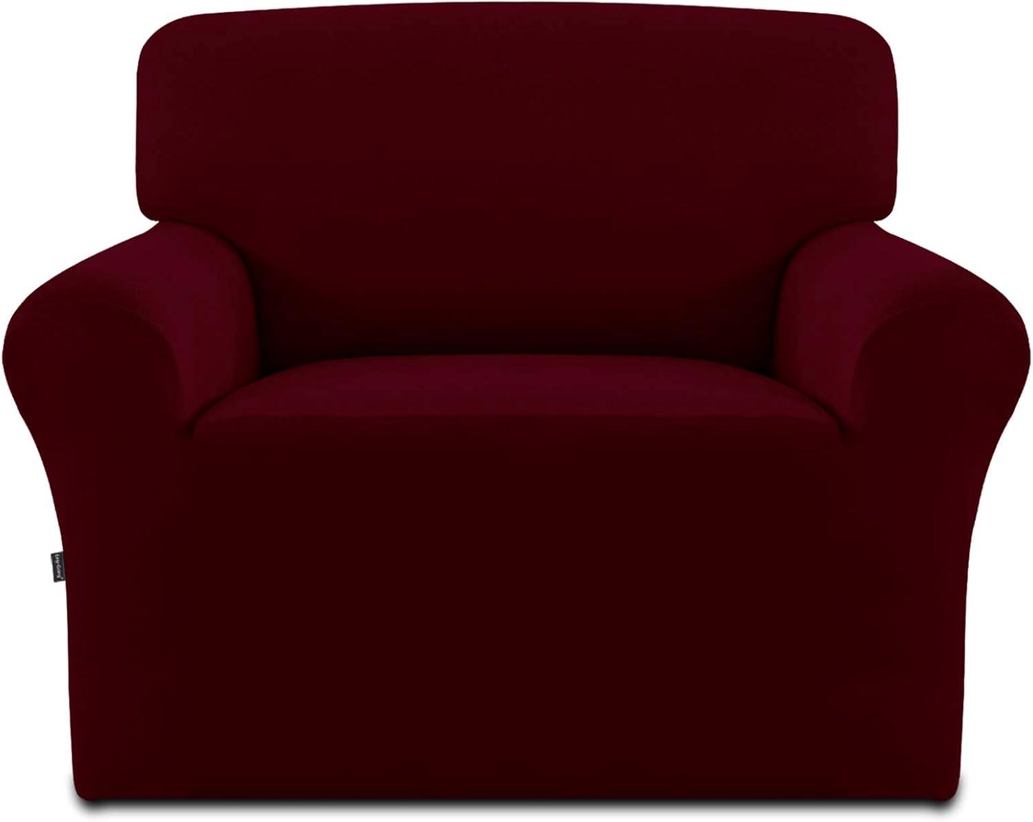 image:imageEasyGoing Fleece Stretch Sofa Slipcover Spandex NonSlip Soft Couch Sofa Cover Washable Furniture Protector with AntiSkid Foam and Elastic Bottom for Kids PetsLoveseat Dark GrayWine