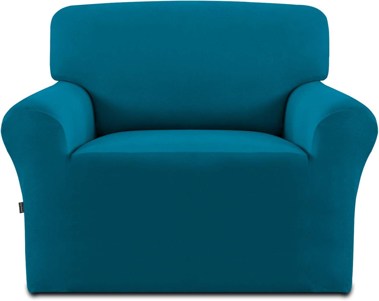 image:imageEasyGoing Fleece Stretch Sofa Slipcover Spandex NonSlip Soft Couch Sofa Cover Washable Furniture Protector with AntiSkid Foam and Elastic Bottom for Kids PetsLoveseat Dark GrayPeacock Blue