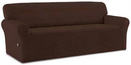 image:imageEasyGoing Fleece Stretch Sofa Slipcover Spandex NonSlip Soft Couch Sofa Cover Washable Furniture Protector with AntiSkid Foam and Elastic Bottom for Kids PetsLoveseat Dark GrayCoffee