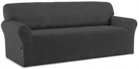 image:imageEasyGoing Fleece Stretch Sofa Slipcover Spandex NonSlip Soft Couch Sofa Cover Washable Furniture Protector with AntiSkid Foam and Elastic Bottom for Kids PetsLoveseat Dark GrayDark Gray