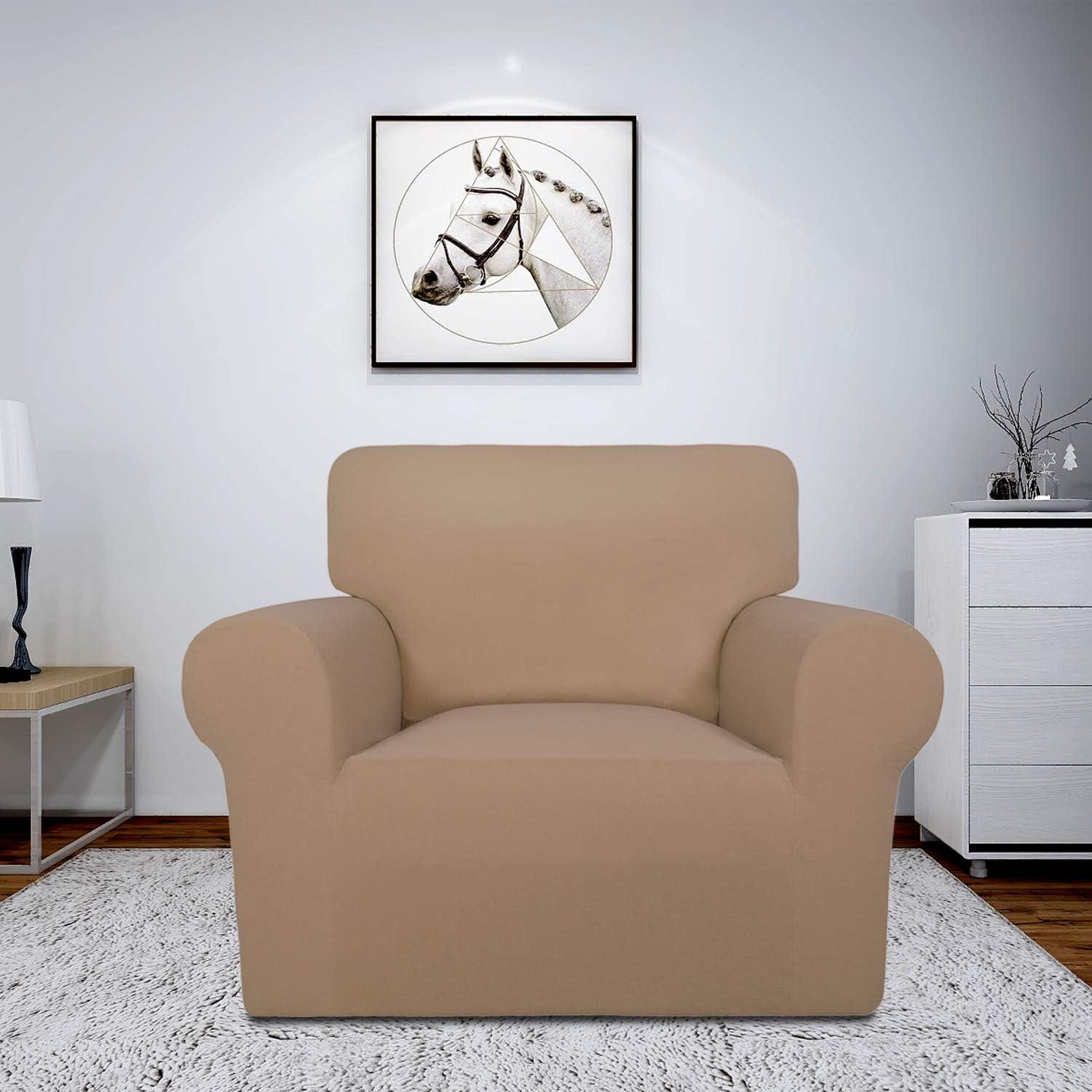image:imageEasyGoing Fleece Stretch Sofa Slipcover Spandex NonSlip Soft Couch Sofa Cover Washable Furniture Protector with AntiSkid Foam and Elastic Bottom for Kids PetsLoveseat Dark GrayCamel